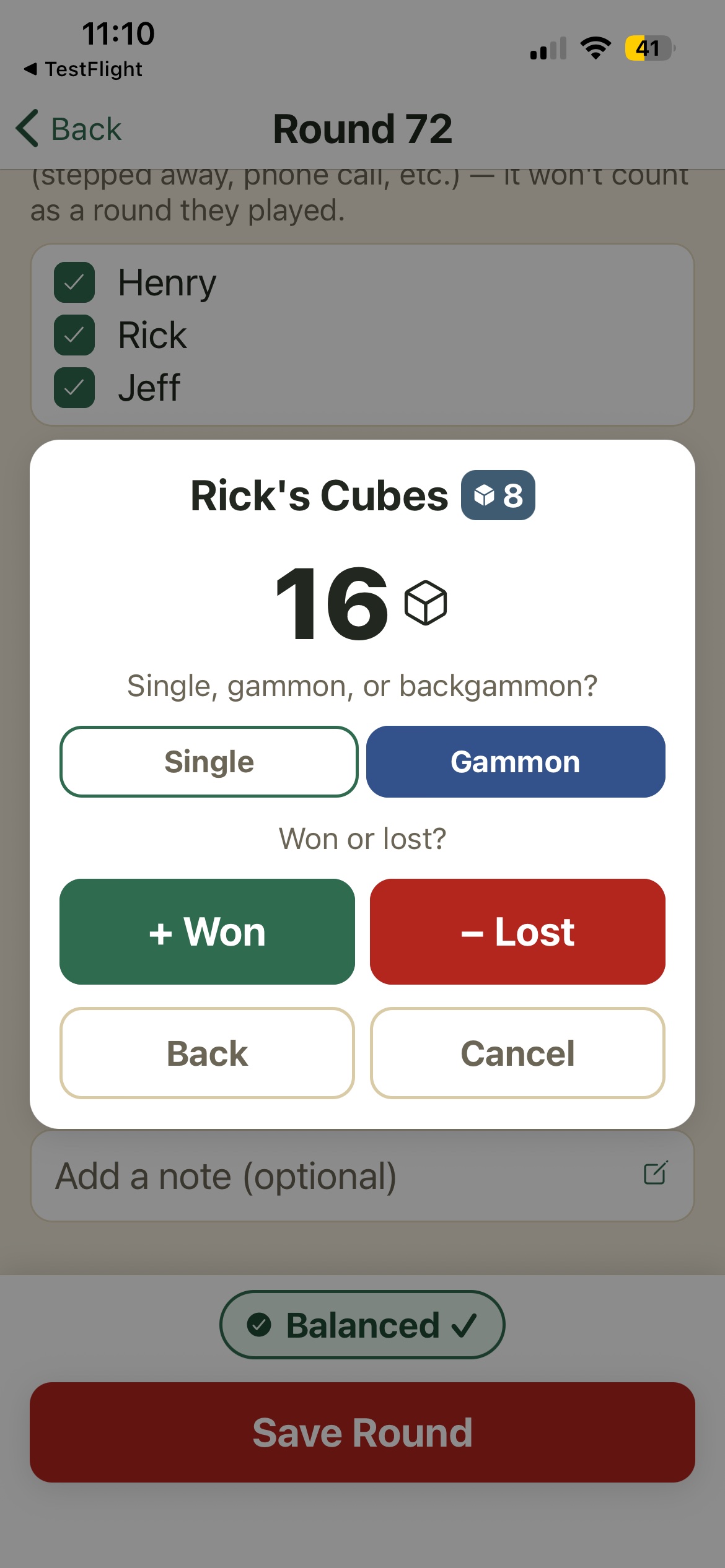 Étiquetage d'un résultat comme simple, gammon ou backgammon